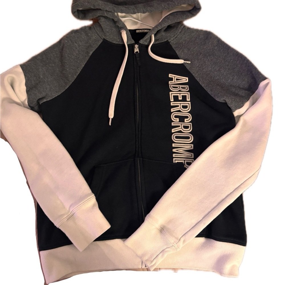 Abercrombie and Fitch womens 2 way zip up hoodie Fitch N Y grey size M